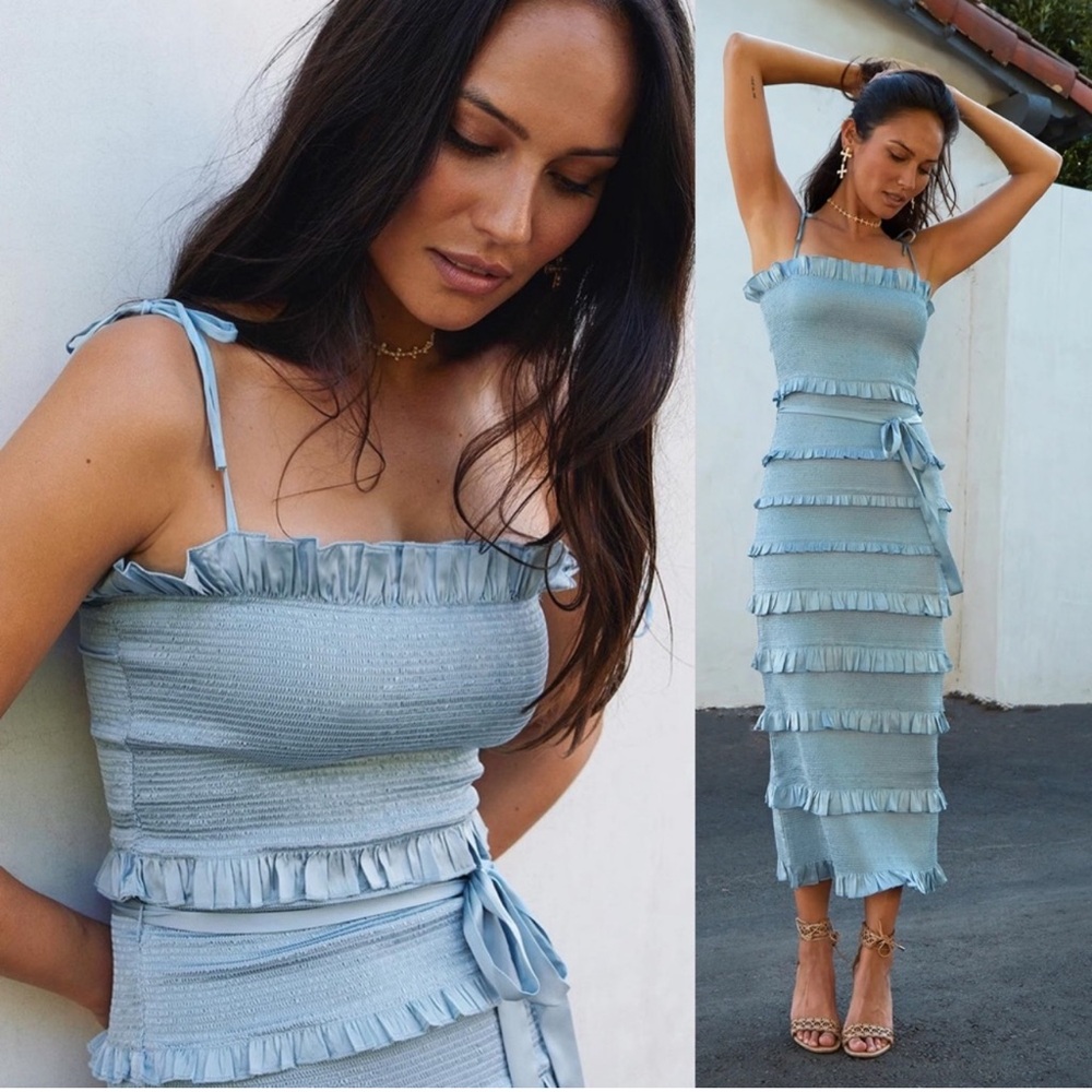 V. Chapman Light Blue Ruffle Midi Dress